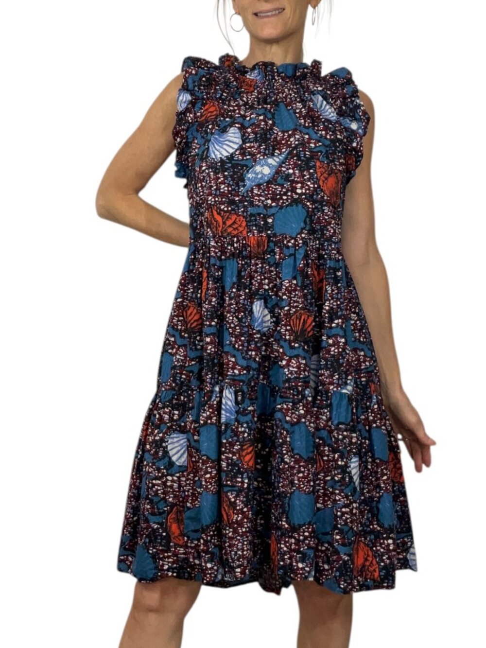 Ulla Johnson Tamsin Dress 6 Azul Cotton Ruffles Red White Blue Seashell Design - Picture 16 of 16